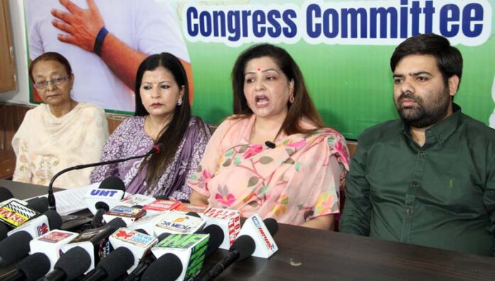 JKPCC spokesperson, Namrta Sharma addressing press conference in Jammu on Sunday. -Excelsior/Rakesh