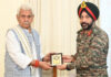 Lt Gen Harpal Singh, Director General, Border Roads meeting Lieutenant Governor Manoj Sinha on Friday.