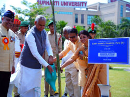 Governor of Gujarat, Acharya Devvrat planting a sapling during an event on Monday.