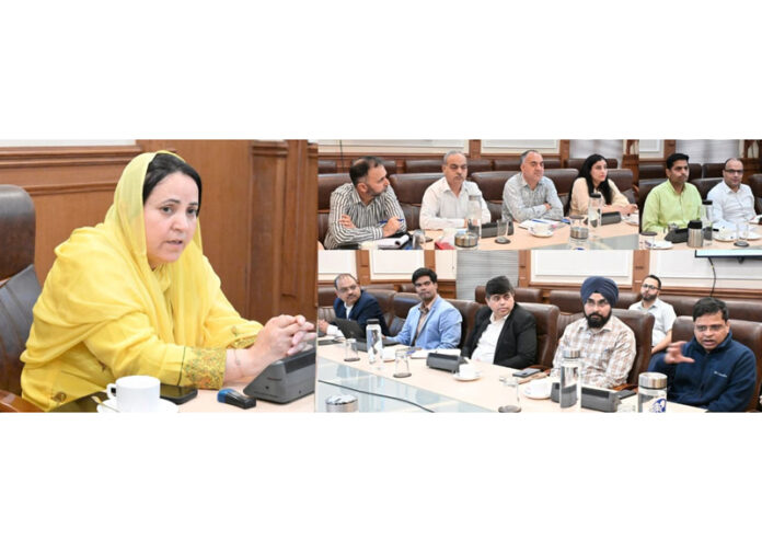 Minister Sakeena Itoo chairing a meeting at Jammu on Monday.