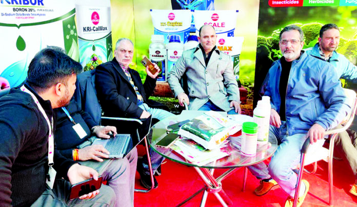 Officials of Krishi Rasayan Exports launching their new products in Srinagar.