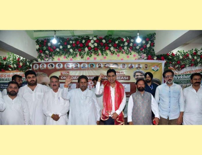 IYC Chief Uday Bhanu Chib, Cong leaders Raman Bhalla and Lal Singh during youth convention at Reasi.