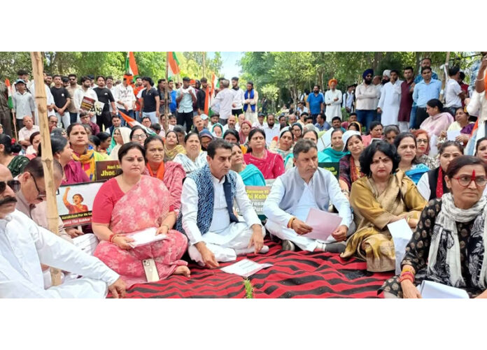 BJP leaders during Nari Shakti Akrosh rally at Kathua on Monday.