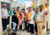 MLA, Vikram Randhawa kick starting upgradation of drainage works in Sanjay Nagar on Friday.