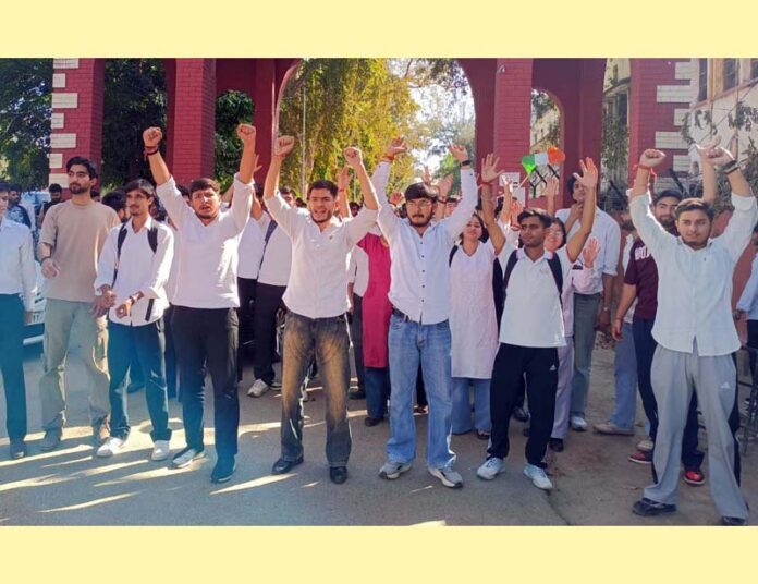 ABVP activists staging a protest in Jammu.