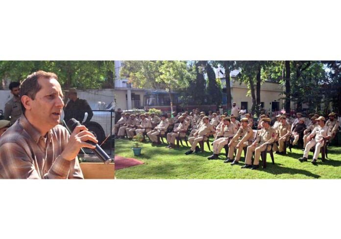 Dr Abhineet Sayal addressing GRP officers and jawans during a camp in Jammu.