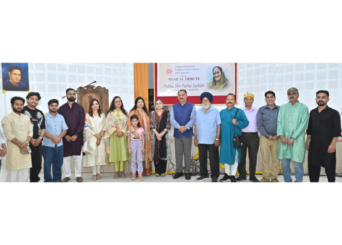 Dignitaries posing for a group photograph during a function at JKAACL in Jammu on Friday.