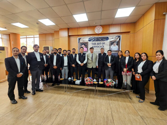 Principal District & Sessions Judge Jammu R N Wattal, Advocate Sunil Sethi and others legal luminaries during a seminar in Jammu on Saturday.