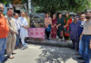MLA Yudhvir Sethi inaugurating the slab upgradation work at Indira Chowk on Tuesday.