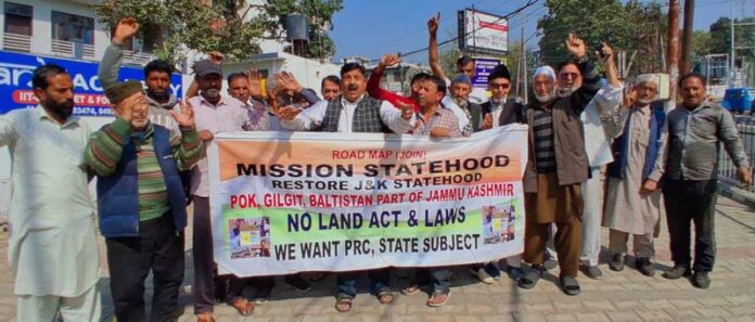 MSJK activists raising slogans during a protest in Jammu on Sunday. MSJK activists raising slogans during a protest in Jammu on Sunday.