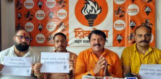 Shiv Sena leaders addressing a press conference in Jammu on Saturday.