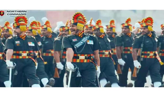 Soldiers participating in the guard of honour at the Northern Command in Udhampur on Thursday.