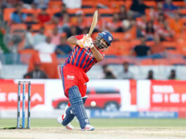 Rishabh Pant playing a shot during an IPL match against SRH on Sunday.