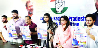 IYC and PCC leaders launching statewide campaign during a press conference in Jammu. -Excelsior/Rakesh