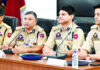 DIG UR-Range, Shiv Kumar Sharma, along with other police officers during a meeting at SKPA Udhampur on Monday.