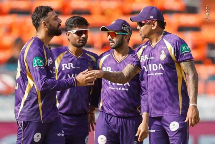 Kolkata Knight Riders players celebrating after defeating Sunrisers Hyderabad in Hyderabad on Sunday.