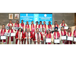 Union Minister Dr Jitendra Singh posing for a group photograph after awarding Degrees in Public Administration during the Convocation Ceremony of 51st "Advanced Professional Programme in Public Administration" (APPPA) at Indian Institute of Public Administration (IIPA), New Delhi on Friday.