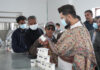 Union Minister Chirag Paswan meeting with workers at a food processing unit in Nubra, Leh.