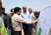 Advisor to Chief Minister inspecting work on a project in Jammu on Wednesday.