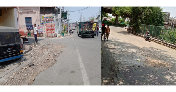 Dilapidated road in Ambphalla near Vridh Ashram (Left) and badly damaged Toph Bridge over Ranbir Canal at Akhnoor road in Jammu (Right). Dilapidated road in Ambphalla near Vridh Ashram (Left) and badly damaged Toph Bridge over Ranbir Canal at Akhnoor road in Jammu (Right).