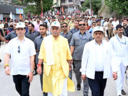 LG Manoj Sinha leading a rally against drugs in Doda on Thursday.