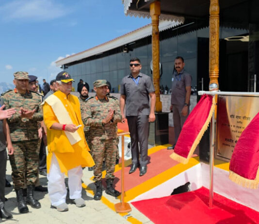 LG Manoj Sinha during inauguration of ‘Shaurya Gatha’ complex in Tangdhar on Thursday.