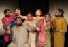 A scene from the play 'Aag' staged by Natrang in Jammu on Sunday.