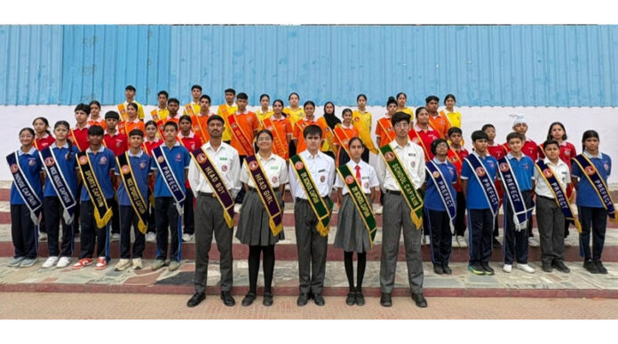 Newly selected students council of Partap World School, Pathankot posing for a group photograph.