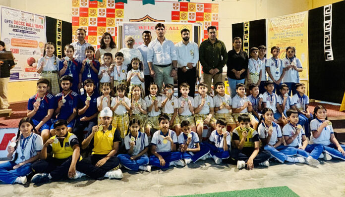 Medal winners of District Level Open Bocce Raffa Championship posing with guests. Medal winners of District Level Open Bocce Raffa Championship posing with guests.