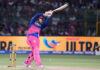 Vaibhav Sooryavanshi playing a shot during his inning of 93 runs against LSG in Jaipur on Tuesday.