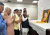 BJP leaders paying tribute to Veer Savarkar at Jammu on Thursday.