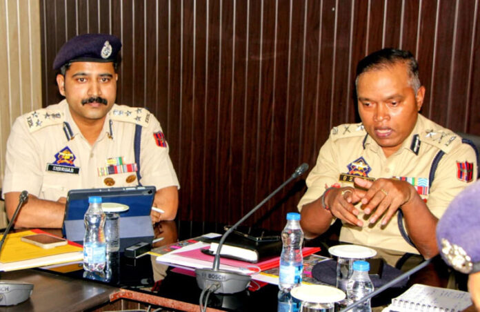 IGP Jammu BS Tuti and DIG JSK Range Shridhar Patil during a security review meeting in Kathua district on Sunday. IGP Jammu BS Tuti and DIG JSK Range Shridhar Patil during a security review meeting in Kathua district on Sunday.