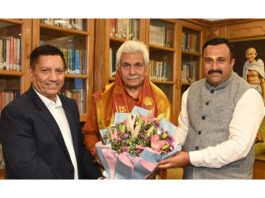 Mahant Rohit Shastri meeting LG on Sunday.