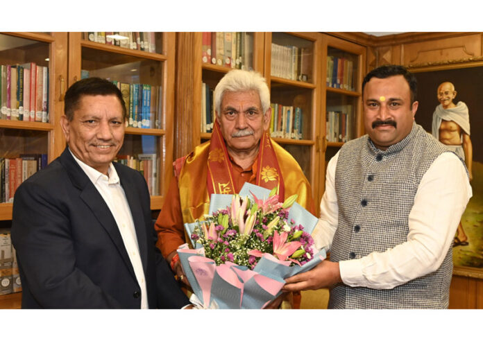 Mahant Rohit Shastri meeting LG on Sunday.