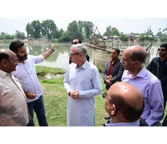 CM inspecting work on a project in Ganderbal on Sunday.