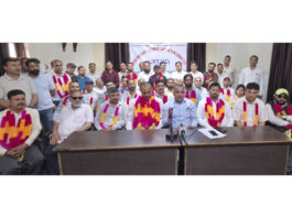 JKTJAC president addressing press conference at Jammu on Sunday. -Excelsior/Rakesh