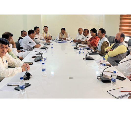 BJP leaders during a meeting at Jammu on Sunday.