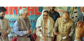 J&K Waqf Board Chairperson Dr Darakhshan Andrabi inaugurating cultural festival in Budgam.