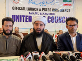 Members of the newly launched J&K United Shia Council during a press conference in Srinagar on Saturday. -Excelsior/Shakeel
