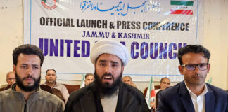 Members of the newly launched J&K United Shia Council during a press conference in Srinagar on Saturday. -Excelsior/Shakeel