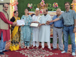 Dignitaries during a function organised by Athrot Cultural Foundation in Jammu on Saturday.