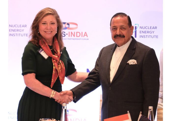 President & CEO US Nuclear Energy Institute, Maria Korsnick, as head of US Industry delegation, calling on Union Minister Dr Jitendra Singh at New Delhi on Monday.