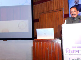 Union Minister Dr Jitendra Singh addressing “Vigyan TECH 2026", organised on the occasion of National Technology Day at BRIC-NII, New Delhi on Monday. Also seen is Principal Scientific Advisor to Govt, Prof A.K. Sood.