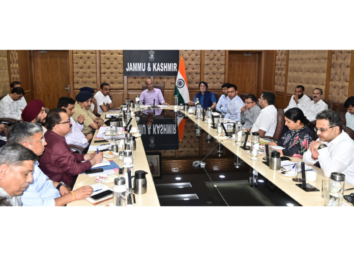 Advisor Nasir Aslam Wani chairing a meeting at Jammu on Monday.