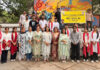 Students and scholars from the Centre for Women's Studies, JU and Jammu Sanskriti School, Sehora during presentation of street play.