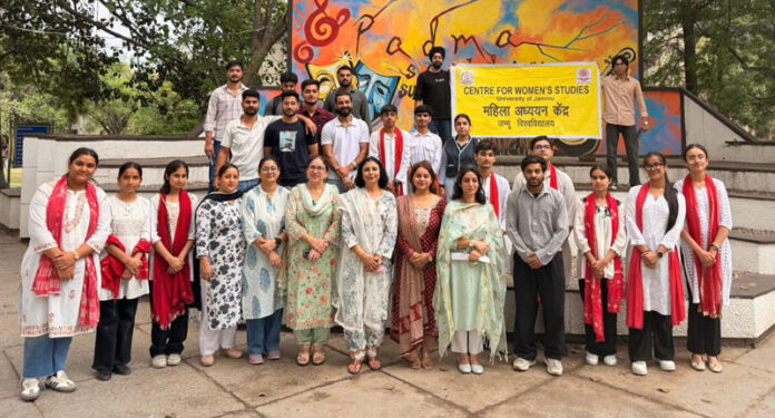 Students and scholars from the Centre for Women's Studies, JU and Jammu Sanskriti School, Sehora during presentation of street play. Students and scholars from the Centre for Women's Studies, JU and Jammu Sanskriti School, Sehora during presentation of street play.