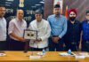 Vivek Kumar, DRM, NR, felicitating Rahul Sahai, Chairman of ICC in Jammu.