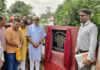 MLA Jammu North, Sham Lal Sharma laying foundation stone of drainage project in Patoli Brahmana on Monday.
