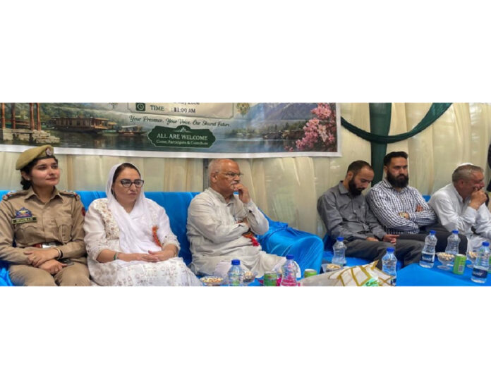 BJP leaders during an anti drug awareness programme at Rajpora, Pulwama on Saturday.
