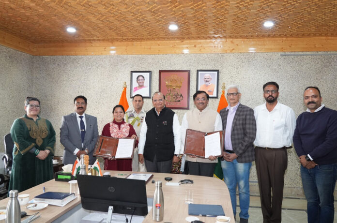 LG Vinai Kumar Saxena during MoU signing function in Leh on Saturday. LG Vinai Kumar Saxena during MoU signing function in Leh on Saturday.